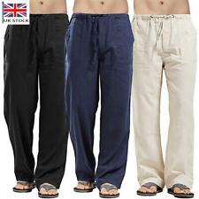 Used, Mens Cotton Linen Summer Beach Pants Yoga Drawstring Elasticated Loose Trousers for sale  UK