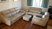 4 Piece Leather Suite: 3 Seater Sofa, 2 Seater Sofa, Chair & Footstool for sale  BURY