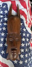 Hand Carved Wooden African Mask Tribal Wall Decor Art Wood Tiki Face Hanging Vtg for sale  Shipping to South Africa