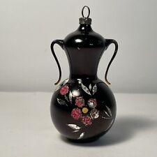 Vtg Blown Glass Urn Vase Christmas Ornament Black with Floral Stencil Germany for sale  Shipping to South Africa