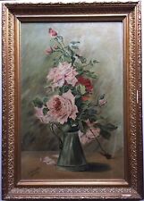Antique oil painting French Impressionist Bouquet of Roses signed c1910 for sale  Shipping to Canada