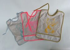 VTG BABY BIBS - Set of 3, Cute Animal, Vinyl Neon Pink, Blue, Yellow, Tie Bib for sale  Shipping to South Africa