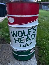 VIntage Wolf’s Head Lube OIL DRUM BARREL CAN TRASH GARAGE SHOP for sale  Johnstown