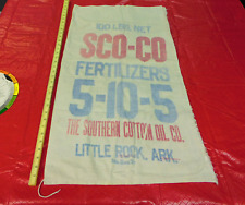Bolsa de fertilizante Sco-Co 100 libras 19""x33"" Little Rock Southern Cotton Oil Co 5-10-5, usado segunda mano  Embacar hacia Argentina