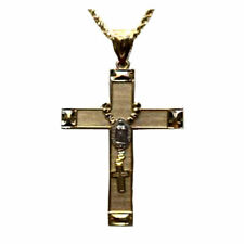 14k Yellow Gold Rosary Pendant Jesus Cross Mary Necklace Charm 33mm, used for sale  Cerritos