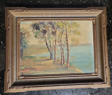 Antique Landscape Painting by Bergfeldt Plein Air Oil on Board with Sand Texture for sale  Shipping to South Africa