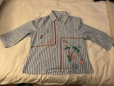 Vilagallo Embroidered Palm Tree Crocodile Linen Blue White Stripe Blouse Size 12, used for sale  Shipping to South Africa