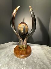 African Art Ostrich Egg With Lions On Kudu Horn Stand. **READ DESCRIPTION**, used for sale  Shipping to South Africa