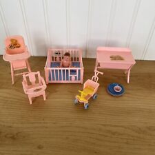 Renwal Pink Plastic Baby Nursery Vtg Dollhouse Furniture Bathinette Crib Chair for sale  Shipping to South Africa