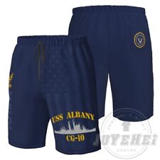 Bermuda de praia masculina USS ALBANY CG-10 secagem rápida shorts de natação malha comprar usado  Enviando para Brazil