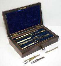 Antique French Engineering Drafting Tools Set Locking Wood Case Vtg 19th Century for sale  Shipping to South Africa