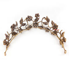 Antique Brass Flower Leaf Pearl Crystal Adult Tiara Crown Wedding Prom Queen  for sale  Shipping to South Africa