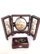 Used, Bundle x 2 Wooden Chinese Cork Artwork Décor Trinket Box Opening Cabinet  for sale  RUGBY