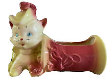 Vintage Hull Pottery, Cat with Fancy Feather Hat Puss in Boots Planter, Vessel, used for sale  Shipping to South Africa