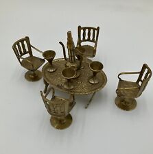 Vintage Brass Miniature Table & Chair Set with Goblets & Pitcher ~ Dining Set for sale  Shipping to South Africa