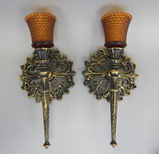 1964 Syroco Mid century pair wall hanging candle holder sconce Spanish Revival for sale  Shipping to South Africa