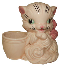 Vintage Hull Art Pottery Hand Painted Pink Kitty Cat Flower Planter Vase, used for sale  Shipping to South Africa