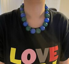 Chunky Wooden Bead Necklace In Blue And Green - Harry Styles- Larry. for sale  ORPINGTON