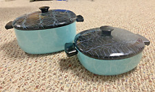 Duas panelas de espaguete vintage NOS Serendipity esmalte azul-petróleo/azul retrô com tampas comprar usado  Enviando para Brazil
