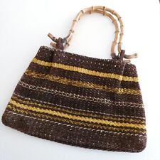 Bolsa de mão de tecido tecido à mão alças de bambu marrom artesão vintage boho comprar usado  Enviando para Brazil