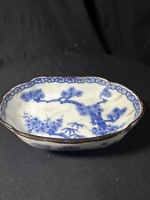 Antiguo plato para servir ovalado de porcelana china azul y blanco 6"" con 3 L pintado a mano segunda mano  Embacar hacia Argentina