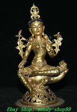 Old Tibet Nepal Copper Gilt Painting Green Tara Guanyin Ride Beast Buddha Statue til salgs  Frakt til Norway