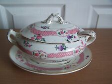 George Jones Crescent Floral Pink Trellis Sauce Tureen with Lid & Spoon & Stand , used for sale  SWANSEA