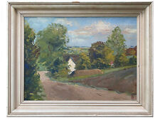 Impressionist Scene Oil on Canvas 'White Cottage in the Countryside' - c1930, used for sale  Shipping to South Africa