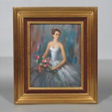 Pintura a óleo francesa vintage bailarina dançarina mulher buquê de flores assinado comprar usado  Enviando para Brazil