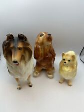 Vintage ceramic dog figurines, Lassie 7" , Pomeranian, Cocker Spaniel 7" for sale  Shipping to South Africa