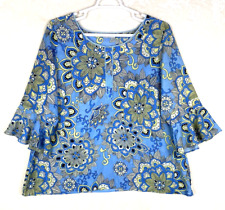 Blusa Avenue Feminina Plus 26/28 Azul Floral Sino Meia Manga Botão Poli/Algodão comprar usado  Enviando para Brazil