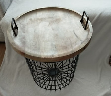 Rustic coffee Side Table Wooden Top Basket Cage Storage Industrial Laundry loggs, used for sale  Shipping to South Africa