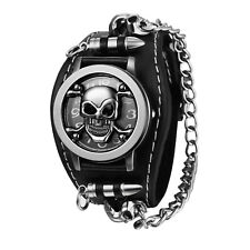 Relógio de pulso masculino punk motociclista caveira corrente bala pulseira larga de couro punho quartzo, usado comprar usado  Enviando para Brazil