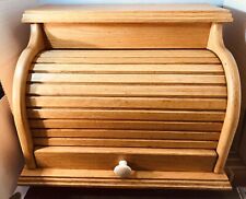 Used, Vintage Solid Oak Wood Roll Top Front Bread Box Keeper Large for sale  Shipping to South Africa