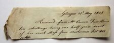 1838 glasgow receipt for sale  HASTINGS