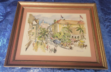 Cecile Johnson - 2 Piece Art Set - Vintage Framed Pink Carriage, Street Scene for sale  Shipping to South Africa