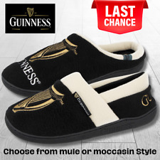 Guinness Mens Black Slipper Slip On Moccasin Full Backless Mule Fleece Hard Sole for sale  Shipping to South Africa