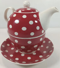 Tea For One Set - Teapot, Cup & Saucer - Red & White Polka Dots, used for sale  Shipping to South Africa