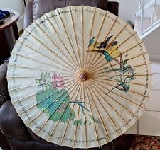 Paraguas vintage japonés asiático papel arroz bambú sombrilla pintado a mano a mano 24" de largo  segunda mano  Embacar hacia Argentina