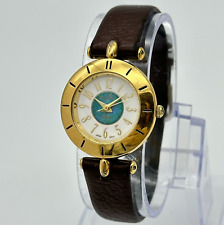 Relógio social clássico feminino PEUGEOT tom dourado, mostrador opala/branco, couro marrom, usado comprar usado  Enviando para Brazil