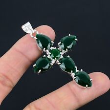 Green Onyx Ethnic Handmade Cross Design Pendant Jewelry Party Wear 2.6" CP 017 for sale  Shipping to South Africa
