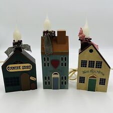 (3)- Vintage Lighted Wood Country Houses Christmas Village 9”-12” Tall Primitive for sale  Shipping to South Africa