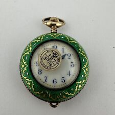 RELOJ COLGANTE ANTIGUO SUIZO PLATA ESTERLINA Y ESMALTE VERDE GUILLOCHE Para Reparar segunda mano  Embacar hacia Argentina