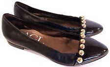 AGL Atillo Giusti Leombruni Gold Studded black leather patent toe Flat 38 / 8 for sale  Shipping to South Africa