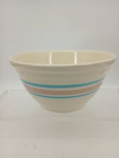 Vintage USA Pottery Oven Ware Mixing Bowl 12”  Blue Pink Stripe USA Primitive  for sale  Shipping to South Africa