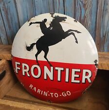 Placa cúpula placa bomba metal porcelana vintage FRONTIER GAS ~ Cowboy a cavalo comprar usado  Enviando para Brazil