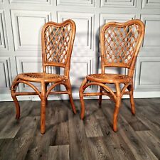 Vintage Pair x2 Bamboo Rattan Wicker Weave Chairs - Boho Tiki? Retro Decorative for sale  Shipping to South Africa