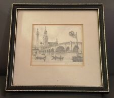 1850’s Pencil Sketch River Thames London Bridge In Hogarth Frame 20x20.5cm for sale  Shipping to South Africa