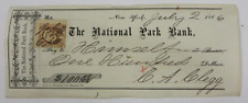 Cheque antigo 1866 cancelado NOVA YORK National Park Bank antigo com selo de receita comprar usado  Enviando para Brazil