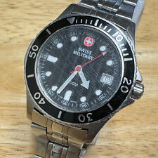 Swiss Military Quartz Watch Men 200m Silver Steel Rotating Bezel Date New Batter for sale  Shipping to South Africa